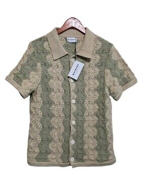 Mavrans Wavy Crochet Shirt in Sage/Cream Size Small NWT